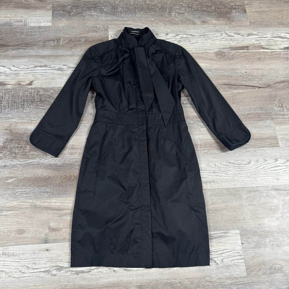 Club Monaco Black Tie Neck Trench Coat Minimalist Quiet Luxury Chic Midi Size 6